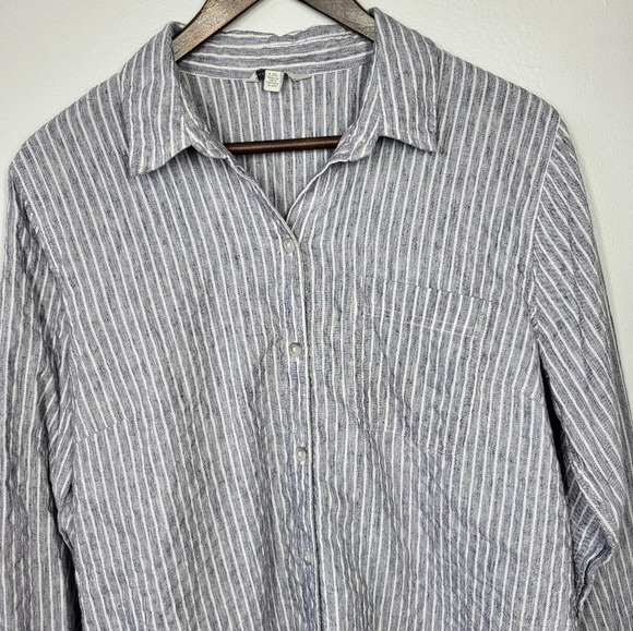 Lucky Brand Striped Relaxed Button Down Shirt Chambray Blue & White - Picture 3 of 11